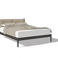 Modern Double Bed with Upholstered Headboard Black Frame and Light Colored Mattress