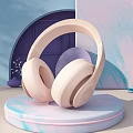 Pastel Pink Modern Headphones with Comfortable Ear Cushions on Soft Background Display Stand