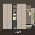 Modern Shoe Cabinet Design With Tiered Shelves Bench And Potted Plant