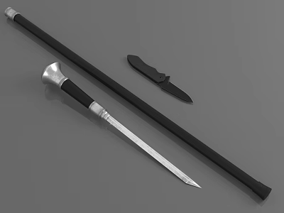 Traditional Weapon Set with Sword Knife Black Sheath and Metal Handle 3d model