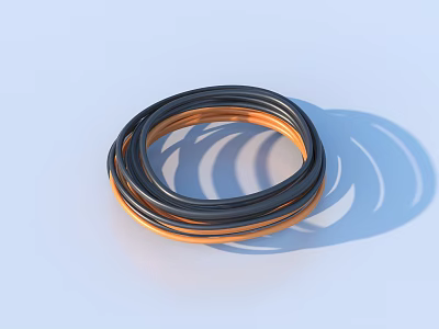 Stacked Black And Orange Rings On Light Blue Background With Shadows 3d model