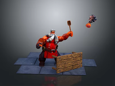 Viking Warrior With Beard Tossing Fireball At Flying Creature 3d model