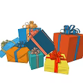 Colorful Gift Box Ornament Set With Decorative Ribbon Bows And Wrapping Paper