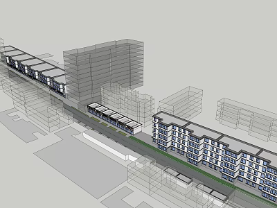 Modern Commercial Street With Multi Story Buildings Pedestrian Walkways And Shop Fronts 3d model