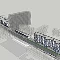 Modern Commercial Street With Multi Story Buildings Pedestrian Walkways And Shop Fronts