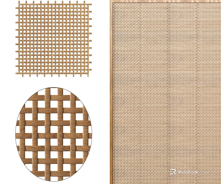 Wooden Woven Room Divider With Grid Patterns And Interior Design 3d model