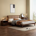 Modern Wooden Double Bed In Cozy Bedroom With Bedside Table And Decor