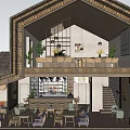 Wooden Two Floor Bar Interior Design With Warm Lighting Tables And Chairs
