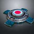 Futuristic Weapon Mechanism With Metallic Design Circular Red Core And Blue Accents