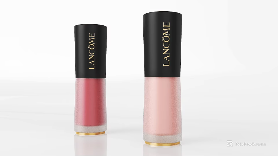 Lancome Lip Gloss Pink and Light Pink with Black Cap Gold Base Transparent Bottle 3d model 
