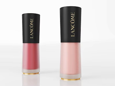 Lancome Lip Gloss Pink and Light Pink with Black Cap Gold Base Transparent Bottle 3d model