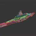 Blue Aircraft Carrier Model 3D Rendering With Deck And Island Structure