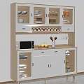 Modern Stylish Buffet Cabinet With Glass Doors Wine Rack Drawers And Microwave On Countertop