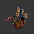 Orange Fantasy Ship Model With Decorative Wings And Mechanical Details Design