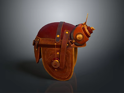 Steampunk Weapon Helmet Brown Red Leather Design With Metal Straps 3d model