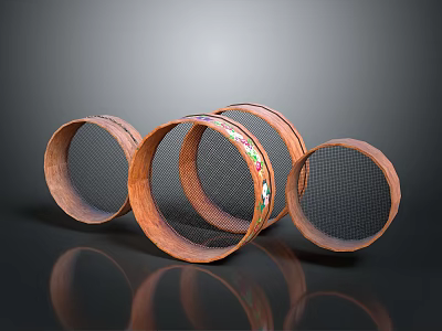 Set of Decorative Wooden Sieves with Mesh and Colorful Patterns for Kitchen Use 3d model