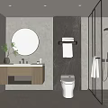 Luxury Modern Bathroom Interior Design With Round Backlit Mirror Marble Wall Vanity And Glass Shower