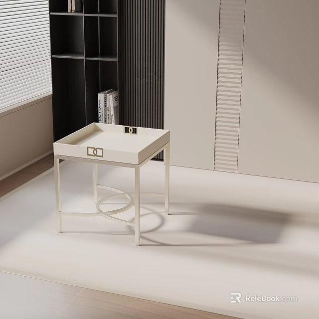Modern White Side Table With Drawer Golden Handles And Metal Legs 3d model 