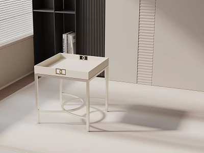 Modern White Side Table With Drawer Golden Handles And Metal Legs 3d model