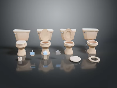 Modern Bathroom Toilets with Various Designs Seats Lids and Flush Accessories 3d model