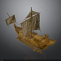 Ancient Wooden Sailing Ship Model with Sails Cabin and Display Stand
