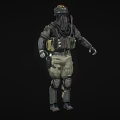 Game Movie Character In Tactical Gear With Helmet Protective Vest And Knee Pads