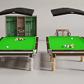 Entertainment Billiard Table With Green Felt Surface Cue Sticks And Hanging Lights