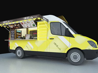 Choco Cake Food Truck with Yellow White Body Open Awning Serving Window and Menu Board 3d model
