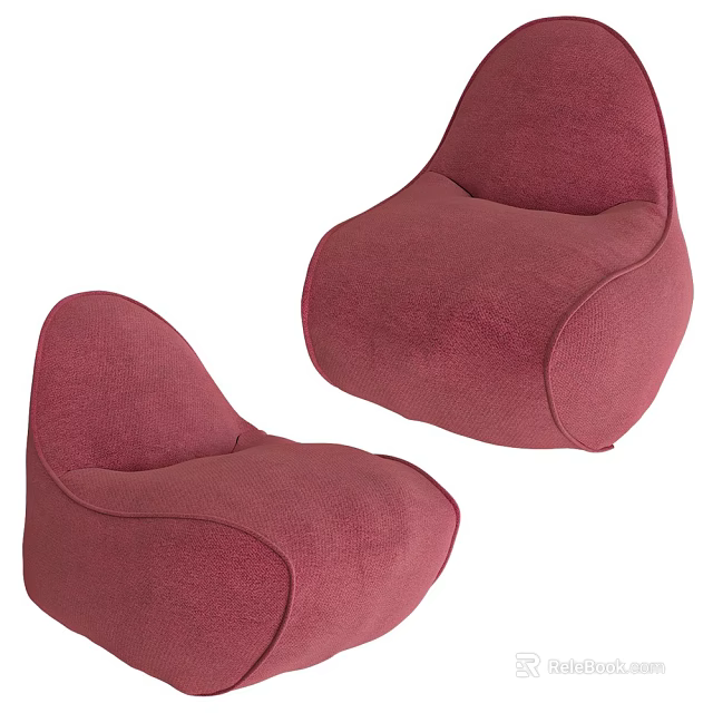 Two Red Fabric Bean Bag Chairs Soft Comfortable Cozy Seating Furniture 3d model 