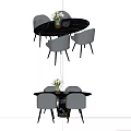 Elegant Round Marble Dining Table Set with Gray Upholstered Chairs and Decorative Vase 3d model