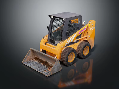 Yellow Bobcat Skid Steer Loader With Black Cab Front Bucket And Large Tires 3d model