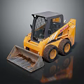 Yellow Bobcat Skid Steer Loader With Black Cab Front Bucket And Large Tires