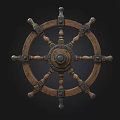Vintage Wooden Ship Wheel With Metal Accents And Classic Design Elements