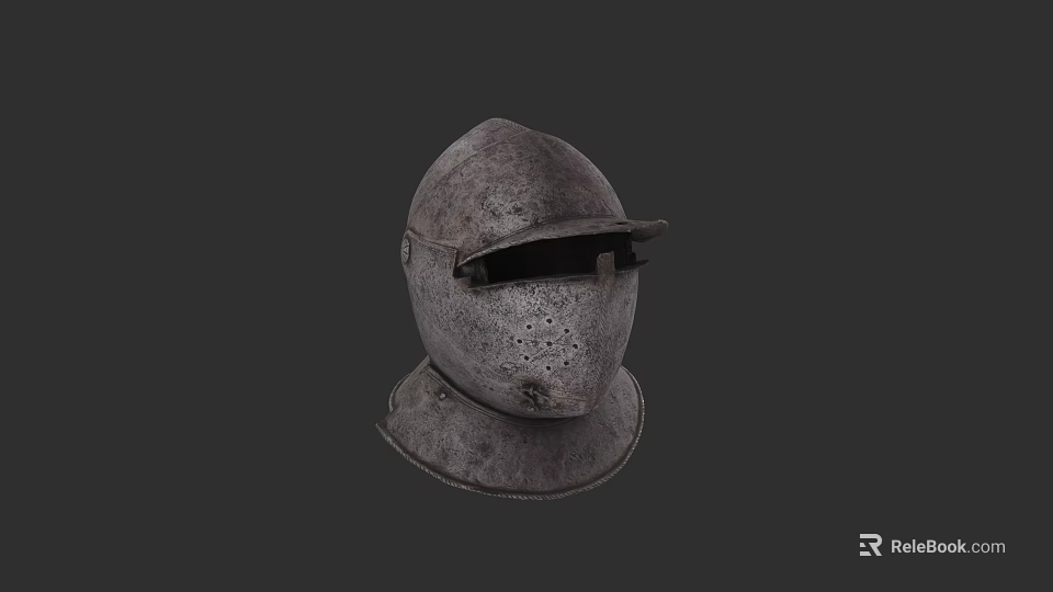 Vintage Medieval Metal Helmet with Visor and Textured Surface Design 3d model 