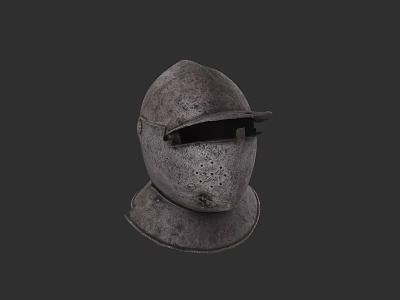 Vintage Medieval Metal Helmet with Visor and Textured Surface Design 3d model
