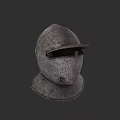 Vintage Medieval Metal Helmet with Visor and Textured Surface Design