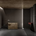 Modern Hotel Lobby Interior With Concrete Reception Desk And Dark Brick Wall Design