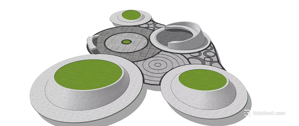 Modern Circular Tree Pits With Multiple Sizes And Stone Paving Design 3d model