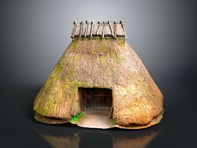 Traditional Rural Thatched House With Moss Covered Thatch Roof Wooden Door And Small Pathway 3d model