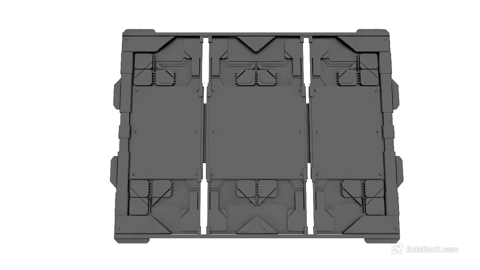 Three Grey Modular Trays With Geometric Design Arranged Side By Side For Storage 3d model 