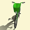 Stylish Bicycle With Green Front Basket Silver Gray Body And Black Seat