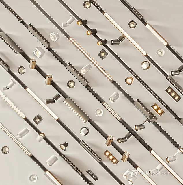 Modern Downlights and Spotlights with Metal Finish for Home Interior Lighting Fixtures Design 3d model 