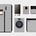 Modern Home Electrical Appliances Including Refrigerator Washing Machine Dishwasher And Water Heater
