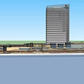 Modern High Rise Office Building With Glass Facade By Seaside Commercial Area