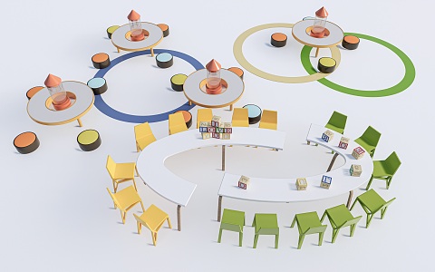 Modern Children's Table and Chair Children's Table and Chair Combination Kindergarten Table and Chair Children's Furniture 3d model