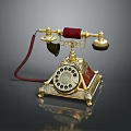 Vintage Golden Accent Telephone With Red Handset Rotary Dial And Metal Base