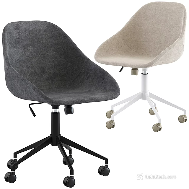 Gray and Beige Fabric Office Chair With Swivel Adjustable Design And Metal Base Casters 3d model 