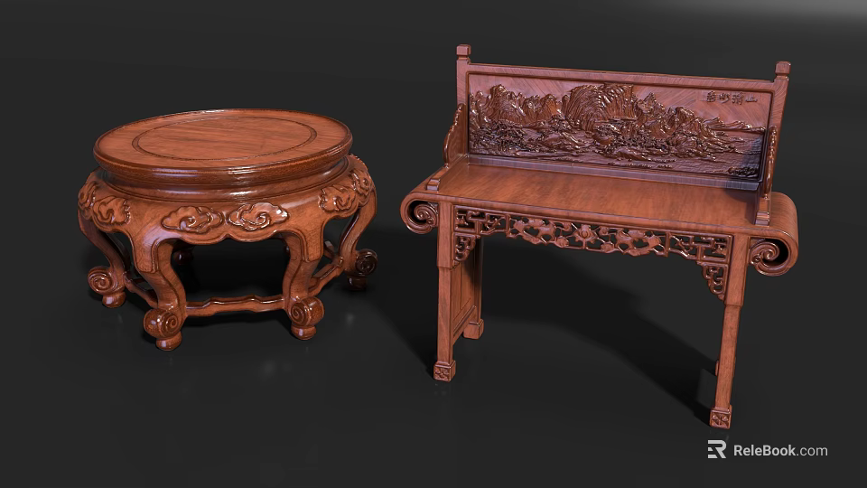 Classic Wooden Carved Shelf With Intricate Patterns And Decorative Design 3d model 