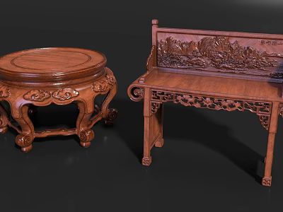 Classic Wooden Carved Shelf With Intricate Patterns And Decorative Design 3d model