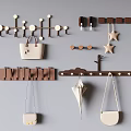 Stylish Wall Mounted Coat Racks With Wooden Hooks Star Decorations Hanging Bags And Umbrella